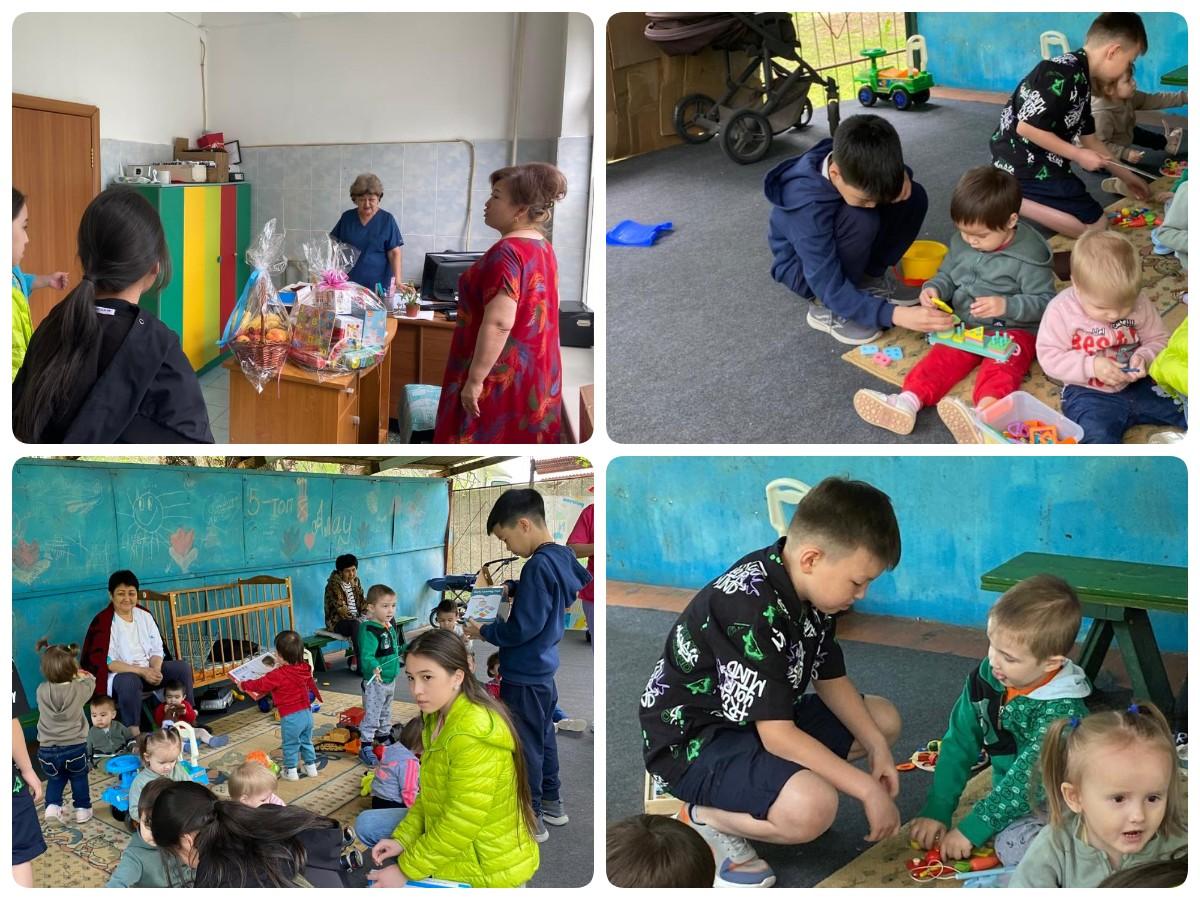 Алматы қаласы, Әуезов ауданы, №126 мамандандырылған лицейдің 7 сынып оқушылары балалар үйіне барып, сыйлықтарды беріп, балалармен әңгімелесіп, жақсы көңіл-күй сыйлап қайтты