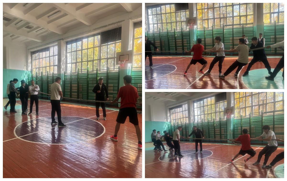 №126 мамандандырылған лицейде үзіліс кезінде "Көңілді қоңырау 9-10 сыныптар арасында «Арқан тартыс» ұлттық ойыны" ұйымдастырылды